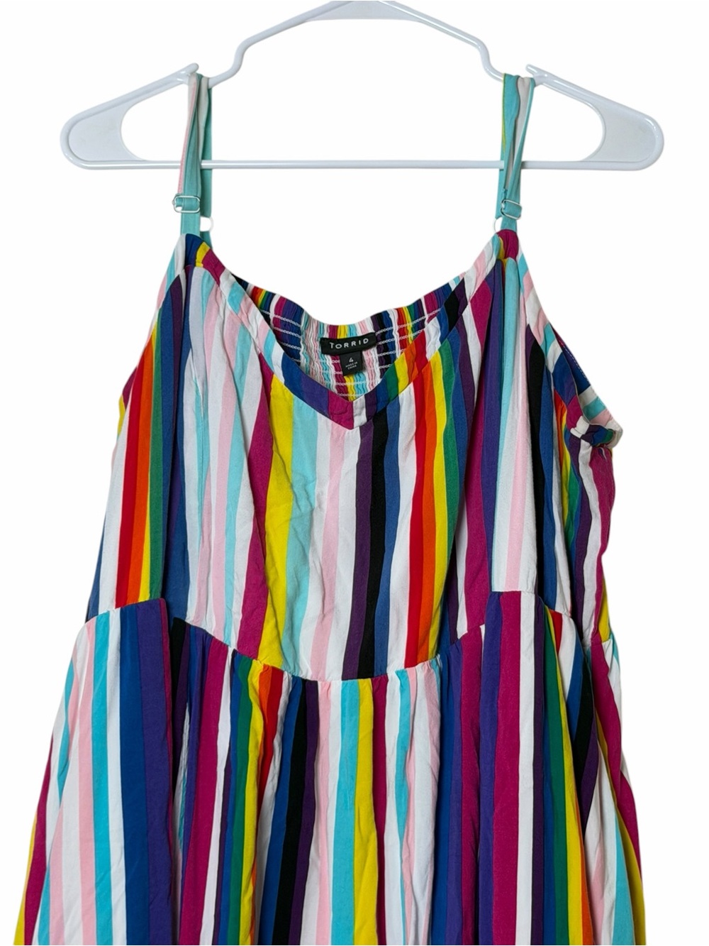Torrid Rainbow Stripe Challis Skater Midi Dress Plus Size 4X Colorful Pride - Picture 6 of 8